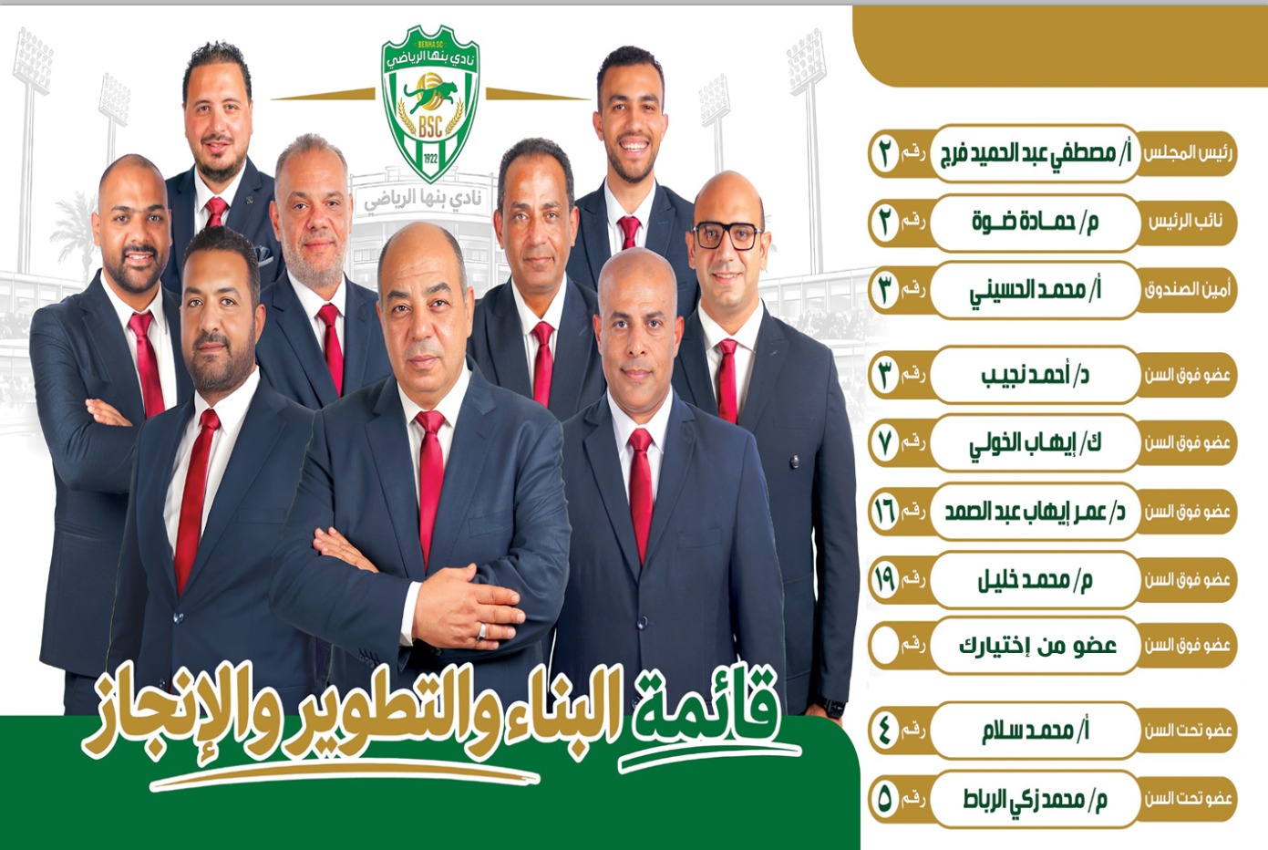 قائمة البناء والتطوير والإنجاز - نادي بنها الرياضي